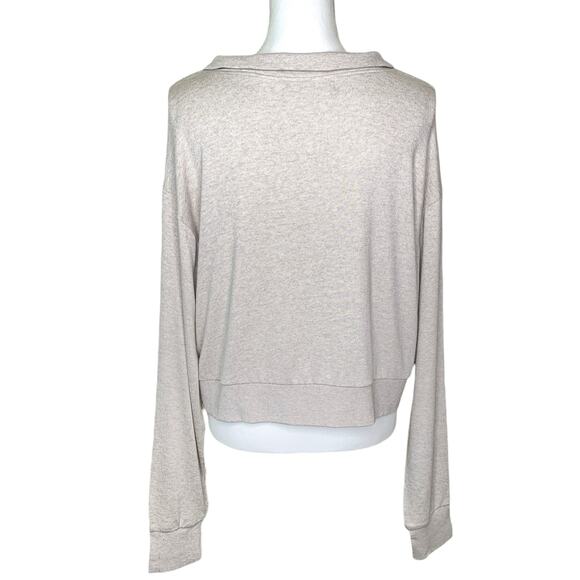 Lesjour! Heathered Oatmeal The Henley Ecovera Button Collar Long Sleeve Polo Top - Picture 6 of 11